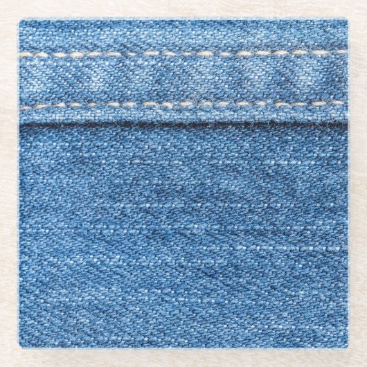 Denim Blue: Klassische Jeans Texture. Glasuntersetzer (Vorderseite)