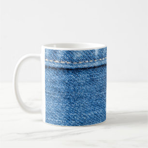 Denim Blue: Klassische Jeans Texture. Kaffeetasse