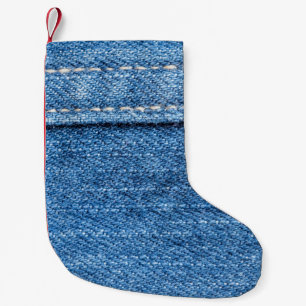 Denim Blue: Klassische Jeans Texture. Kleiner Weihnachtsstrumpf