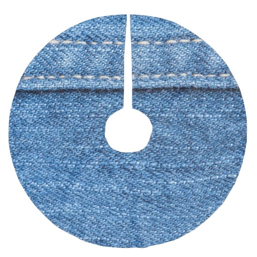 Denim Blue: Klassische Jeans Texture. Polyester Weihnachtsbaumdecke (Vorderseite)