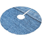 Denim Blue: Klassische Jeans Texture. Polyester Weihnachtsbaumdecke (Schrägansicht)