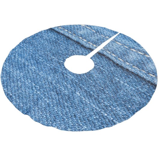 Denim Blue: Klassische Jeans Texture. Polyester Weihnachtsbaumdecke (Schrägansicht)