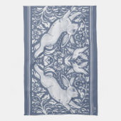 Denim Blue Leaping Rabbit Bird Floral Woodland Kit Geschirrtuch (Vertikal)