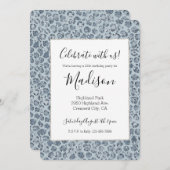 Denim Blue Leopard Print Glitzer Einladung (Vorne/Hinten)