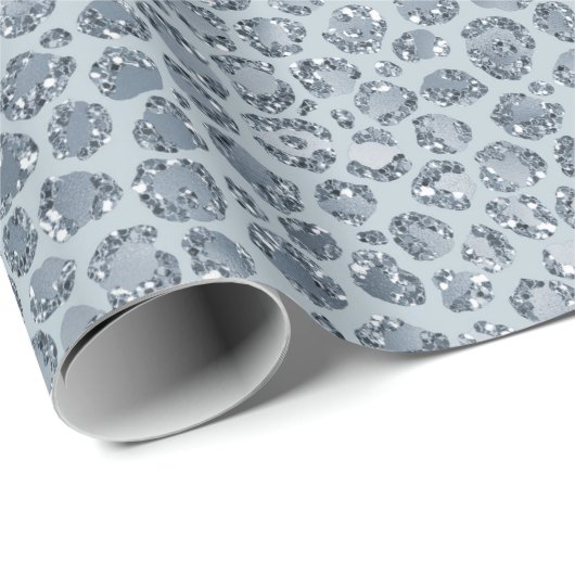 Denim Blue Leopard Print Glitzer Geschenkpapier (Rolleneckpunkt)