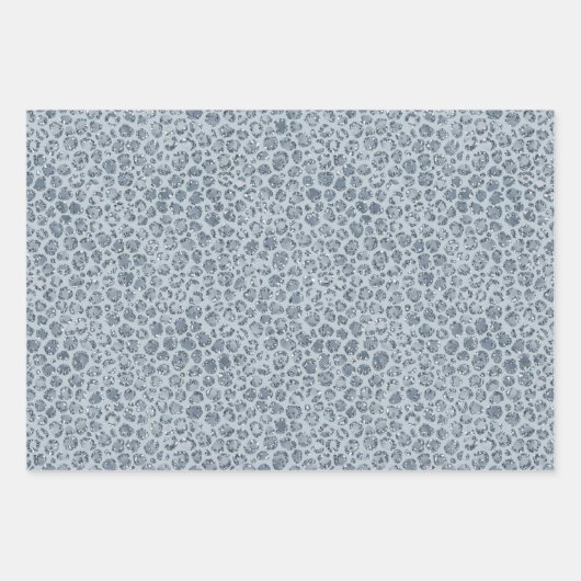 Denim Blue Leopard Print Glitzer Geschenkpapier Set (Vorderseite 3)