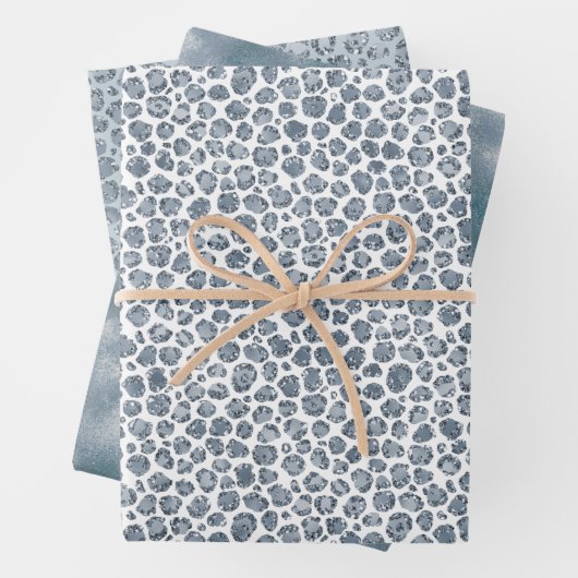 Denim Blue Leopard Print Glitzer Geschenkpapier Set (Beispiel)