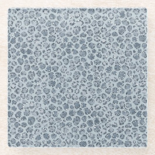 Denim Blue Leopard Print Glitzer Glasuntersetzer (Vorderseite)