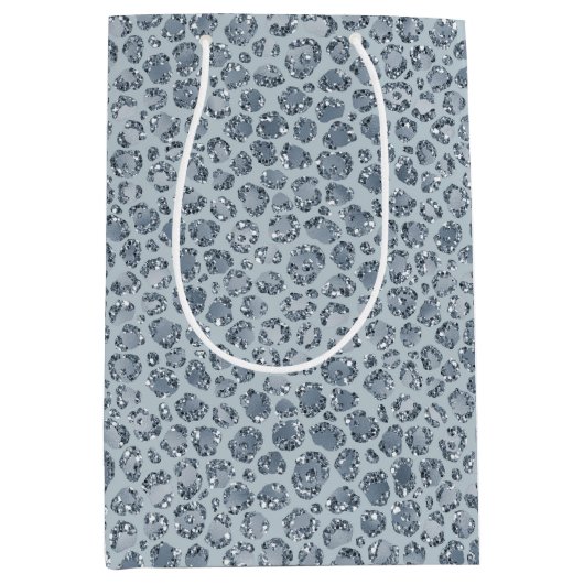Denim Blue Leopard Print Glitzer Mittlere Geschenktüte (Vorderseite)