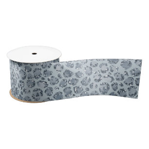 Denim Blue Leopard Print Glitzer Satinband