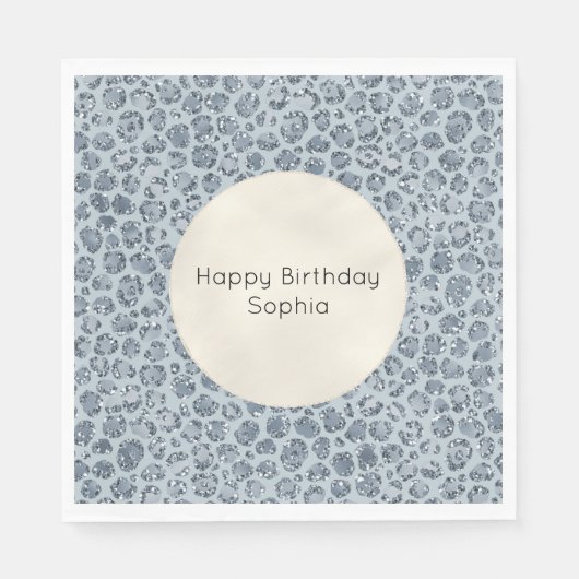 Denim Blue Leopard Print Glitzer Serviette (Vorderseite)