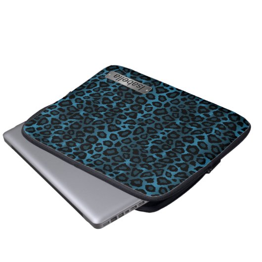 Denim Blue Leopard Skin Design Laptopschutzhülle (Vorne Knopf)