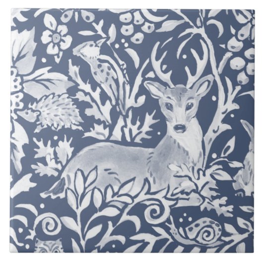 Denim Blue MURAL Woodland Animal Death Top Links Fliese (Vorderseite)