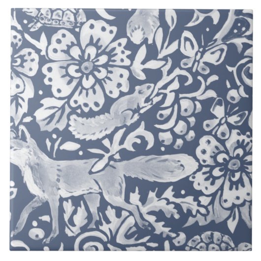 Denim Blue MURAL Woodland Animal Fox unten rechts  Fliese (Vorderseite)