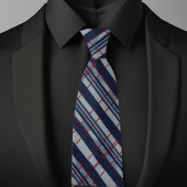 Denim Blue Navy Red Angle Stripes Pattern Necktie Krawatte