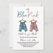Denim BLue oder Pink Clothesline Gender Reveal Einladung (Vorderseite)