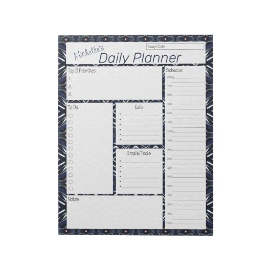 Denim Blue Personalisiert Daily Planner Notizblock (Rotiert)