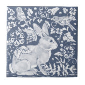 Denim Blue Rabbit Bunny Birds Floral Dedham Delft Fliese (Vorderseite)