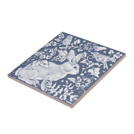 Denim Blue Rabbit Bunny Birds Floral Dedham Delft Fliese (Seite)