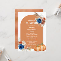 Denim Blue Rust Orange Pumpkin Floral Baby Dusche