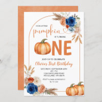 Denim Blue Rustic Pumpkin 1. Geburtstag Einladung