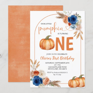 Denim Blue Rustic Pumpkin 1. Geburtstag Einladung