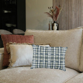 Denim Blue Sage Green Kariert Lumbar Dekokissen