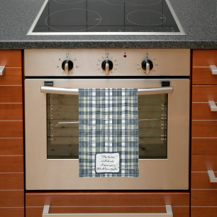 Denim Blue Sage Green White Kariert anpassbar Geschirrtuch