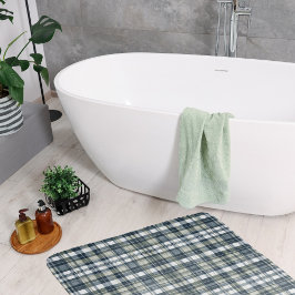 Denim Blue Sage Green White Kariert Badematte