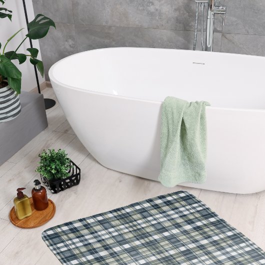 Denim Blue Sage Green White Kariert Badematte