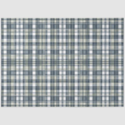 Denim Blue Sage Green White Kariert Decoupage Seidenpapier (Vorderseite)