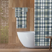 Denim Blue Sage Green White Kariert Duschvorhang