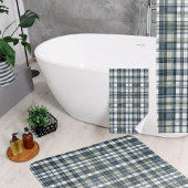 Denim Blue Sage Green White Kariert Duschvorhang