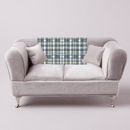 Denim Blue Sage Green White Kariert Fleecedecke