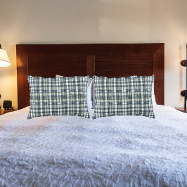 Denim Blue Sage Green White Kariert Kissenbezug