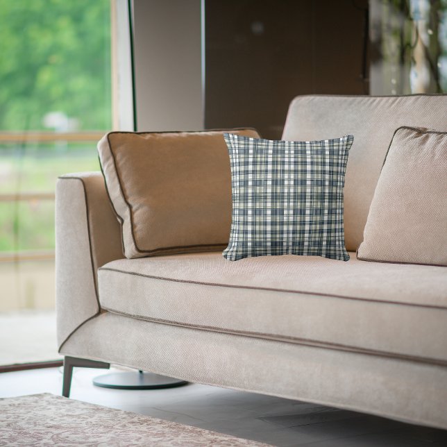 Denim Blue Sage Green White Pattern Kissen (Von Creator hochgeladen)