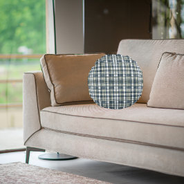 Denim Blue Sage Green White Pattern Rundes Kissen