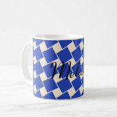 Denim Blue und Antique White Squares Kaffeetasse (Vorderseite Links)