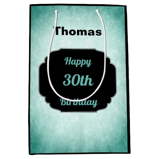 Denim Blue und Black 30. Geburtstag Mittlere Geschenktüte (Vorderseite)