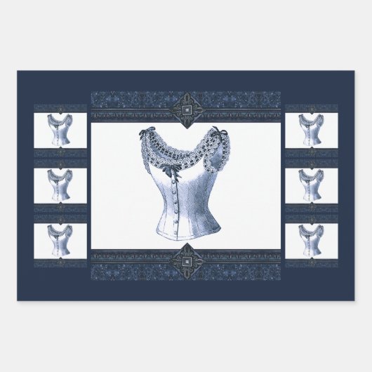 Denim Blue Vintag Bustier Geschenkpapier Set (Vorderseite 2)