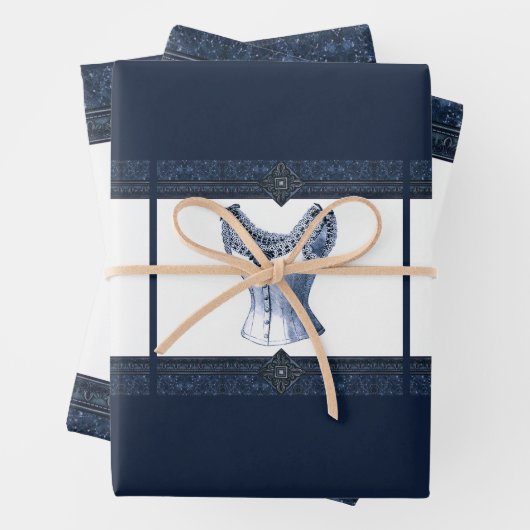 Denim Blue Vintag Bustier Geschenkpapier Set (Beispiel)