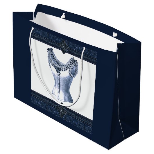 Denim Blue Vintag Bustier Große Geschenktüte (Rückseite Schrägansicht)