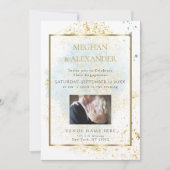 Denim Blue Watercolor Verlobung Foto Frame Einladung (Vorderseite)