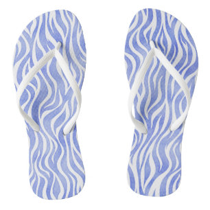Denim Blue Watercolor Zebra Print Badesandalen