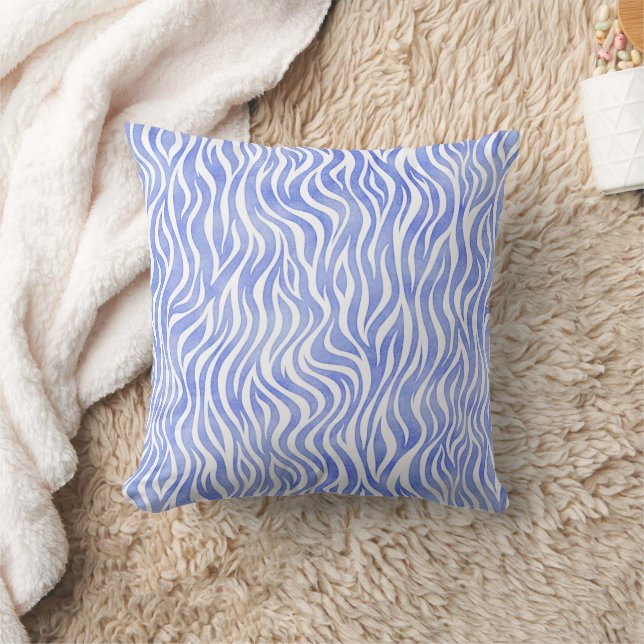 Denim Blue Watercolor Zebra Print Kissen (Decke)
