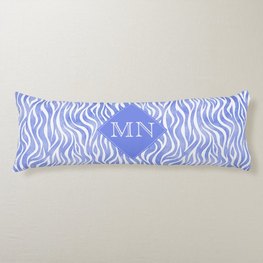 Denim Blue Watercolor Zebra Print | Monogramm Seitenschläferkissen (Vorderseite)