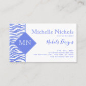 Denim Blue Watercolor Zebra Print | Monogramm Visitenkarte (Vorderseite)
