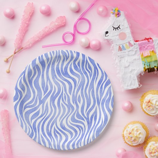 Denim Blue Watercolor Zebra Print Pappteller (Party)