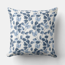 Denim Blue & White Floral Throw Kissen