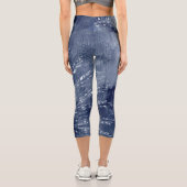 Denim Blue & White Mandala Mix Design Capri Leggings (Rückseite)